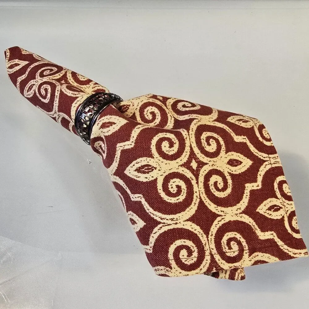 Set Of 10 Cloth Dinner Napkins Abstract Backgrounds Damask Burnt Orange Beige